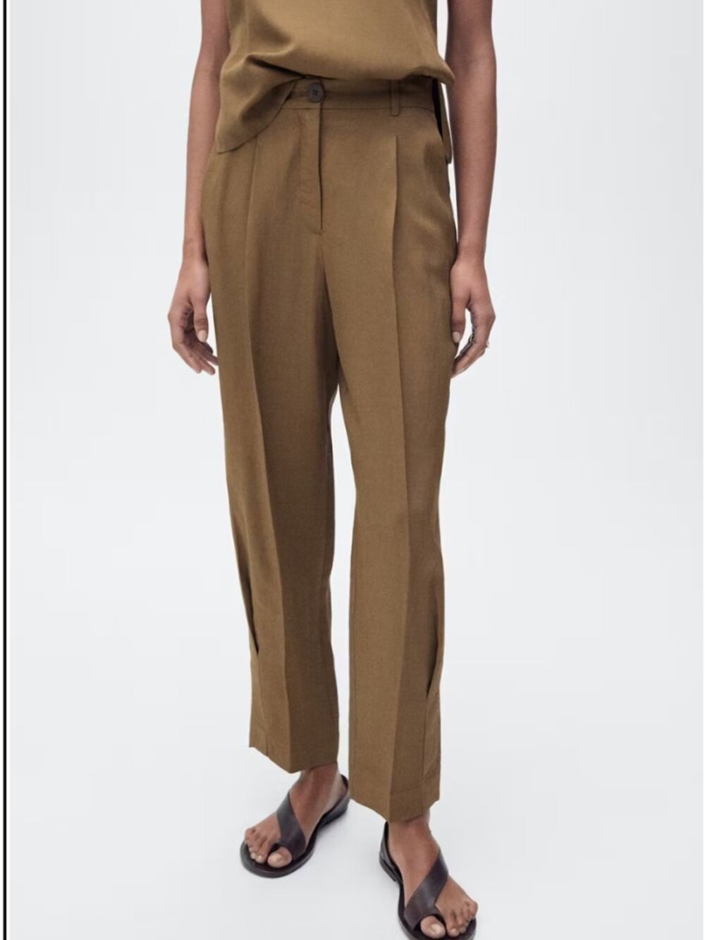 Linen-blend pleated trousers
